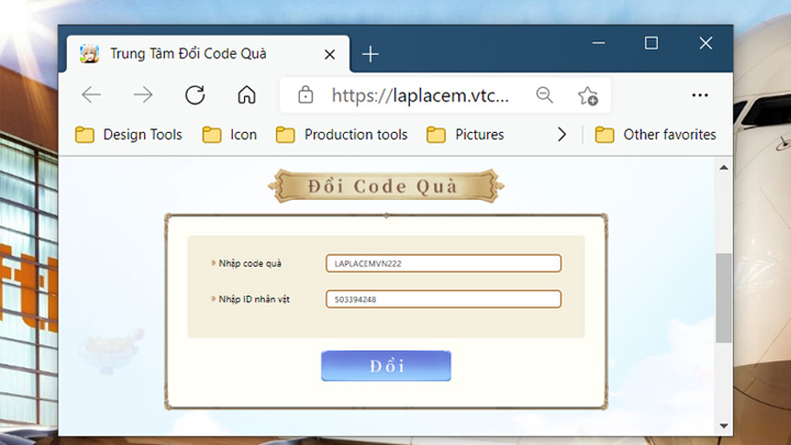 Giao diện nạp Code của trò chơi